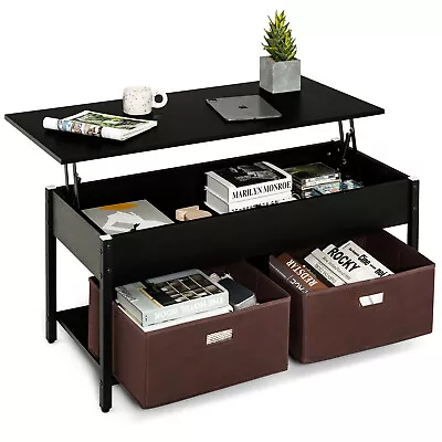 Lift Top Coffee Table Pop-up Central Table With 2 Folding Drawers Black • $89.99