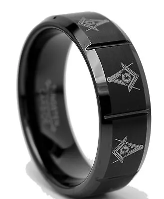 Tungsten Carbide Men's Black Laser Etched Masonic Ring 8mm Comfort Fit • $9.99