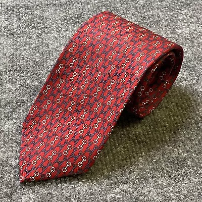 BROOKS BROTHERS Silk Tie  Red Blue Gold Geometric Chain Made USA • $12.99