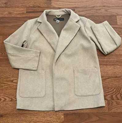 ZARA Classic Tan Beige Menswear Open Front Stadium Coat Jacket Women's S • $12.95