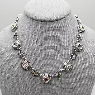 Lia Sophia Necklace Seltzer Multicolor Crystals Silver Tone Round Link Chain 16  • $15.99