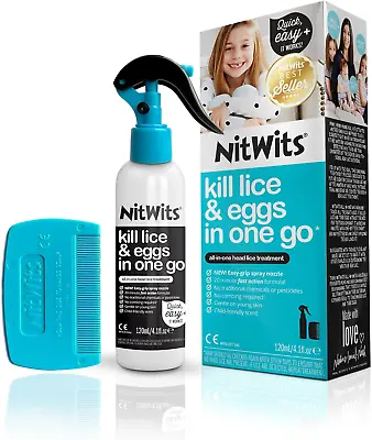 NitWits All-In-One Head Lice Treatment Spray Kills Nits & Eggs Includes Lice & • £14.37