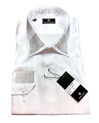 Men Silk Satin Look Diamante Wedding Church Dress Shirt S M L LX 2LX 3XL Dr609 • £25.99