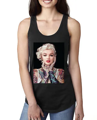 Marilyn Monroe Tattoos Black Ladies Racerback Tank Top • $19.99