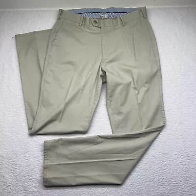 Peter Millar Soft Touch Twill Flat Front Pants Golf Chino Size 36x34 Mens Khaki • $22.86