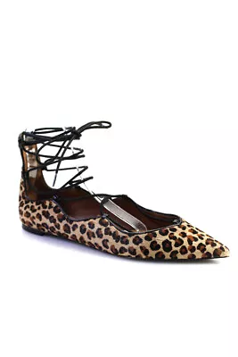 Zara Woman Womens Leopard Print Pointed Toe Strappy Flats Brown Black Size 9 • $42.69