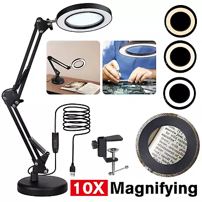 10x Magnifying Glass Desk Light Magnifier LED Lamp Reading Lamp With Base& Clamp • $23.59