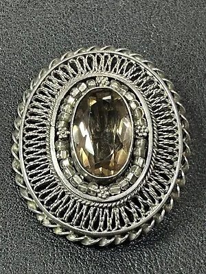 VTG Sterling Silver Smoky Quartz Mourning Brooch Pendant 16 Grams • $24.99