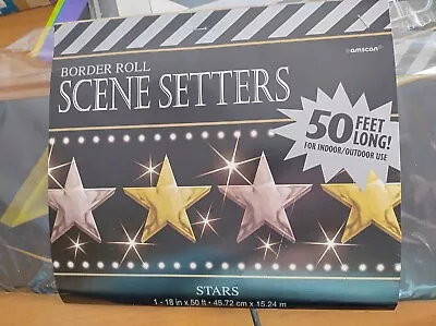 Amscan Scene Setter Border Roll 18in X 50 Ft Stars Hollywood Graduation • £14.99