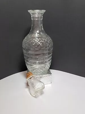 Pressed Glass Decanter  Bottle For Liquor Whiskey Vodka Diamond/Ring Design Vtg • $22.50