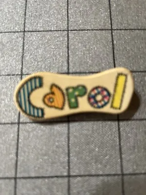 Vintage 1970's Pin-Back Button  CAROL  Colorful Name Tag Sewing Look • $5.25