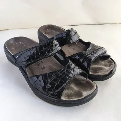 Mephisto Mobils Ulda Air Relax Black Sandals Size 38 Snake Croc • $38.99