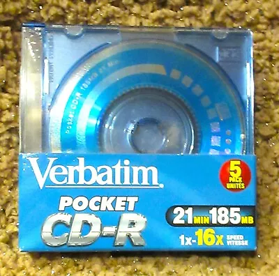 BOX 5 VERBATIM POCKET CD-R CDS-21MIN-1 X 16x SPEED VITESSE-SEALED-2001+SEE LIST+ • $9.56