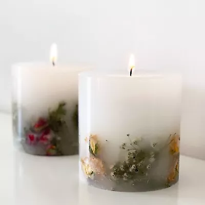 Botanical Scented Pillar Candle - Natural Dried Flowers - 2 Scents • £15
