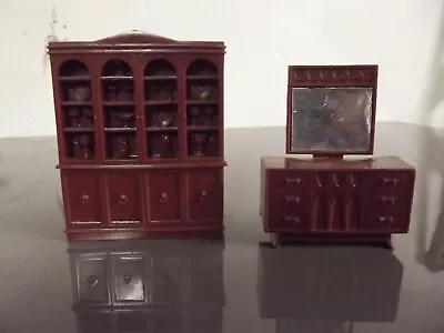 Vintage Dollhouse Miniature Furniture Dark BrownGlossy Finish 2 Pieces#247 • $11.99