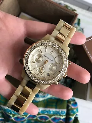 NEW! Michael Kors 'Madison' Resin And Crystal Watch Gold With Box! (HARD TO FIND • $149.20