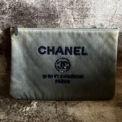 CHANEL Deauville Logo Denim Sequins Clutch Hand Bag Women Genuine USED • $955.79