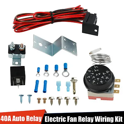 Adjustable Electric 12V Radiator Fan Thermostat Control Relay Wire Kit Car Truck • $18.99