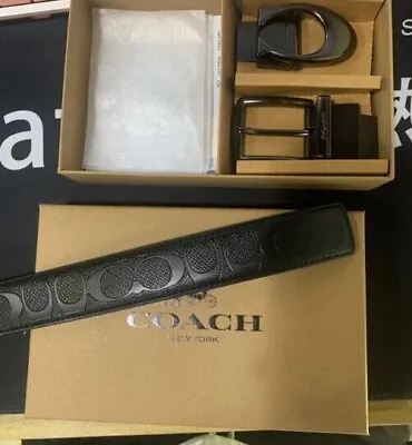 New Coach MEN'S Signature Black Double Head Belt Box Set Adjustable 120CM - Gift • $38.99