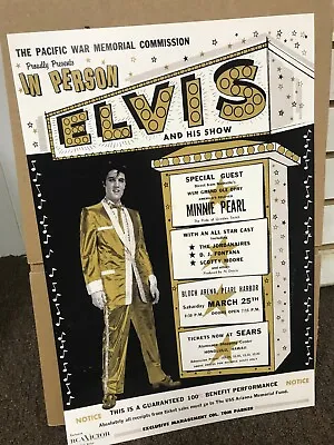 Elvis Presley Minnie Pearl 1961 Pearl Harbor Benefit Cardstock Concert Poster • $8.99