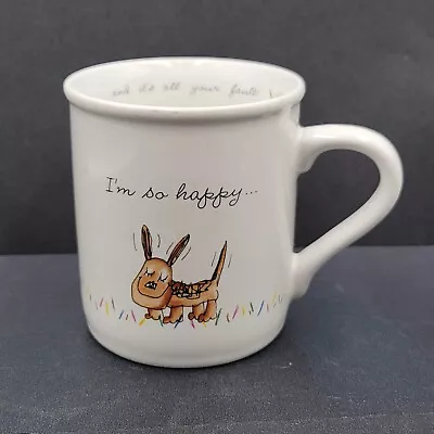 Vtg 1985 Hallmark Rim Shots I’m So Happy Coffee Cup Mug Dog Mom Dad Humorous • $14