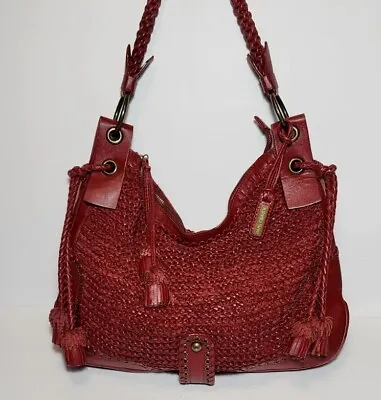 Isabella Fiore Woven Glory Molly Knitted Leather Grommeted Shoulder Bag Hobo$745 • $149