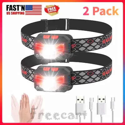 2PACK Headlamp COB LED Rechargeable Headlight Torch Work Light Bar Head Band USB • $15.11