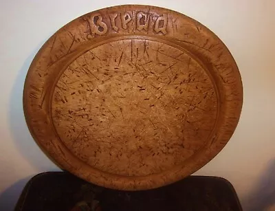 ANTIQUE 1800s ROUND MAPLE BREAD BOARD CARVED  BREAD  ON RIM BEAUTIFUL PATINA!!! • $140