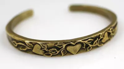 Vintage Jeep Collins Brass Hearts & Vines Scroll Pattern Cuff Bracelet • $29.50