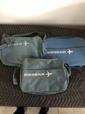 3 Vintage Swiss Air Stewardess Bag Blue And White • $59