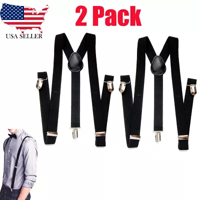 Suspenders Men's Adjustable Elastic Y-Shaped Braces Clips Pants Brace Solid-2Pk • $8.95