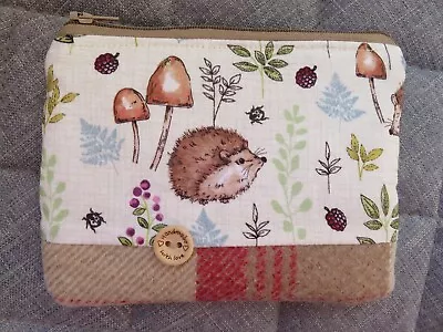 Handmade Coin Purse Storage Pouch Hedgehog Tartan Faux Wool Fabric • £5.99