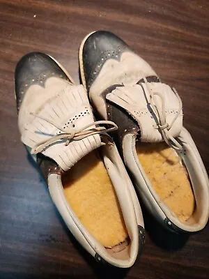 Vintage Du-Flex.  Golf Shoes Cleats Leather Size 8.5 Two Tone USA Avon Sole Co. • $28.50