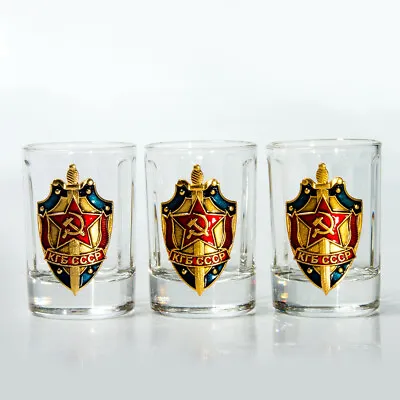 KGB Shot Glasses Set Of 3 Made In Russia Vodka Tequila Shots 1.7 Fl Oz Ea USSR • $17.95