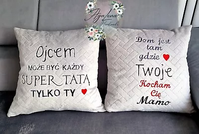 Dzien Ojca Dzien Matki Embroidered Cushion Gift Personalized Decoration Soft • £23