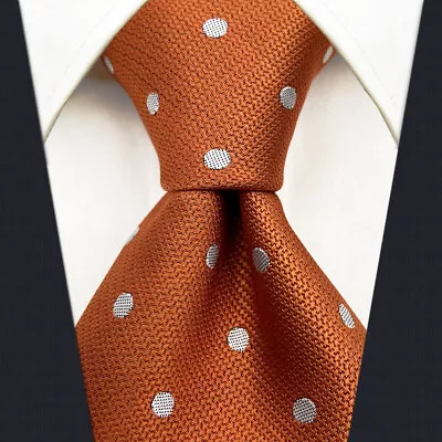 S&W SHLAX&WING Dotty Neckties For Men Orange With Off-white Dots Business Slim • $8.99