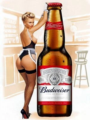 £4.99 • Buy Budweiser Pin Up Girl, Vintage Retro Metal Sign Plaque, Novelty Gift, Bar/Pub