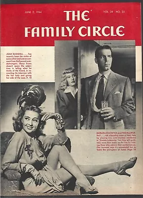 The Family Circle Vol 24 No 22 June 2 1944 Vf+) Barbara Stanwyck Double Idemnity • $14.89