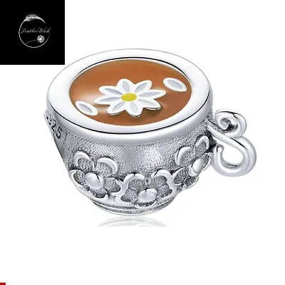 Genuine Sterling Silver 925 I Love My Coffee Tea Flower Cup Charm For Bracelets • £15.99