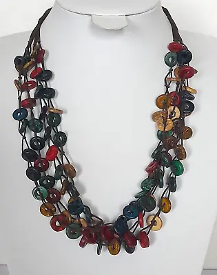 £4 • Buy Quirky Handmade Flat Wood Disc Multi Strand Necklace F10