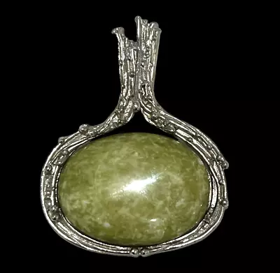 Vintage MCM Celtic Brutalist Modernist Green Agate MIRACLE Pendant For Necklace • $75