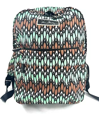 Vera Bradley Sierra Stream Brown Green Geo Print Cotton Blend Medium Backpack • $33.51