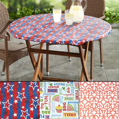 $22.99 • Buy Fitted Patterned Tablecloth Round Or Oval Elastic Patio Table Cover PEVA