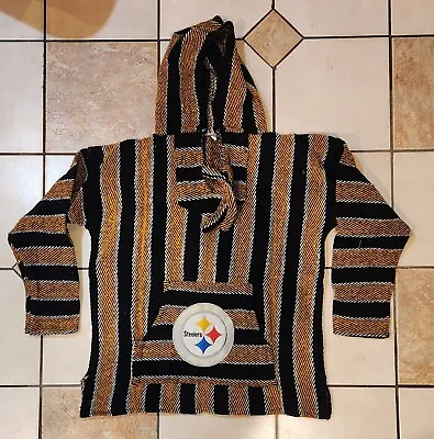 NFL Pittsburg STEELERS Baja Hoodie Pullover Mexican Sweater XL • $9.95