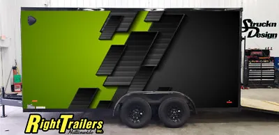 2 Sides Lime Green Shapes Box Black Trailer RV Wrap Decal Graphic Various Sizes • $2423.52