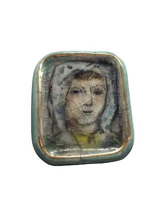 Vintage Hand Painted Porcelain Brooch Pendant Pin Face Portrait Heavy Crazing • $29.99