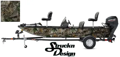 Camo Boat Wrap Bass Graphic Fishing Realistic Oak Leaves Vinyl Decal Skulls Leaf • $282.45