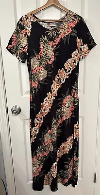 Vintage Hilo Hattie Floral Hawaiian Aloha Kaftan Muumuu Maxi Dress Size Large • $48.99