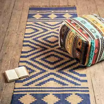 Kilim Rug Natural Wool Jute Sustainable Oriental Traditional Rug Area Modern Rug • £252.17