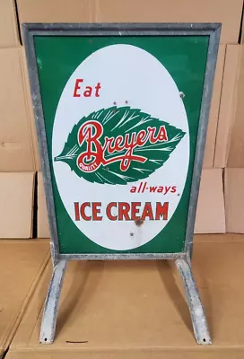 Vintage Breyers ICE CREAM Dairy Double Sided Sidewalk Curb Sign Porcelain Enamel • $719.20